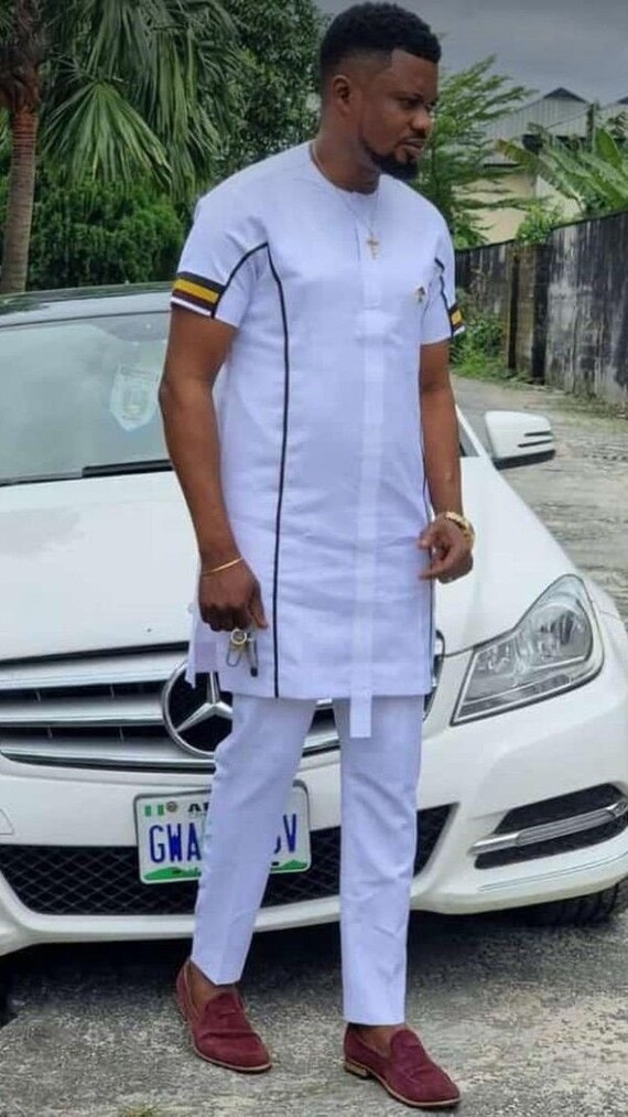 Tolu African Men Pieces Top and Matching Pant White Outfit