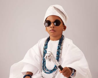 Elegant African kid's Asooke Agbada with hat: Traditional birthday Attire, kid's clothing
