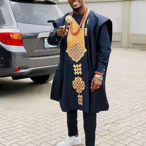 Item 246_Bode African men 3piece Agbada/Agbada for wedding/African outfit/ African men wedding suit/men Navy blue suit/African men clothing
