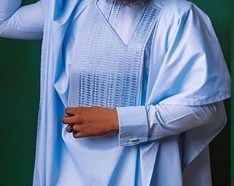 Men's 3-Piece Cotton Agbada Suit, African Design Kaftane
