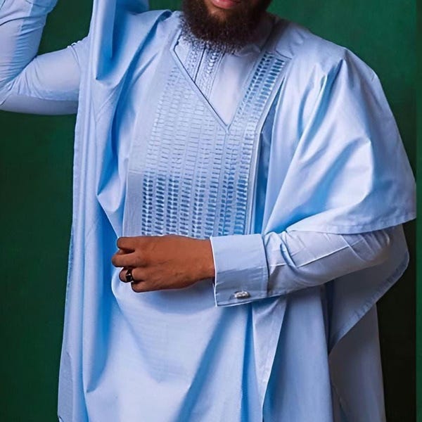 Men's 3-Piece Cotton Agbada Suit, African Design Kaftane