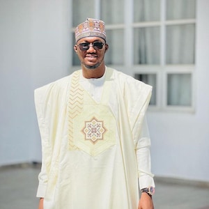 Gbenro African Agbada Men Clothing, 3-piece Groom men suit, Traditiinal wedding suit, senator Men outfit, Prom Men Wear, Agbada for Men
