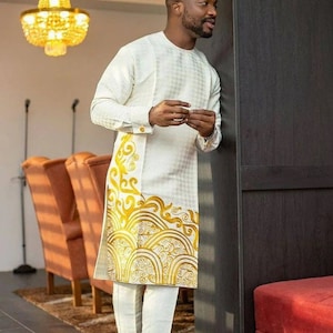 Conjuntos masculinos de 2 peças, tecido de algodão, tamanhos e cores diferentes, roupas masculinas africanas, roupas para todas as ocasiões, moda masculina, bordado, parte superior e inferior