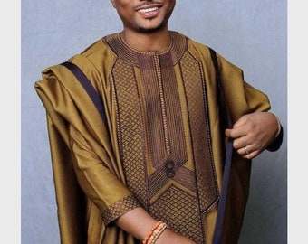 Boma African Agbada: 3-Piece Cotton Wedding Suit