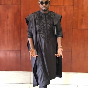 Black AGBADA, AGBADA for men, African AGBADA, African wedding suit, Groomsmen suit, Groom's suit, African men's wear, 3 piece men's suit