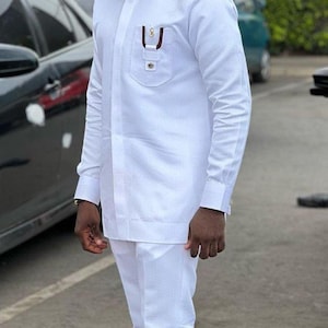 Samfix African men 2piece kaftan/ men clothing/men&#39;s shirt and pant/ prom dress/Men outfit/ detailed men suit/ gift for him/ slimfit for men