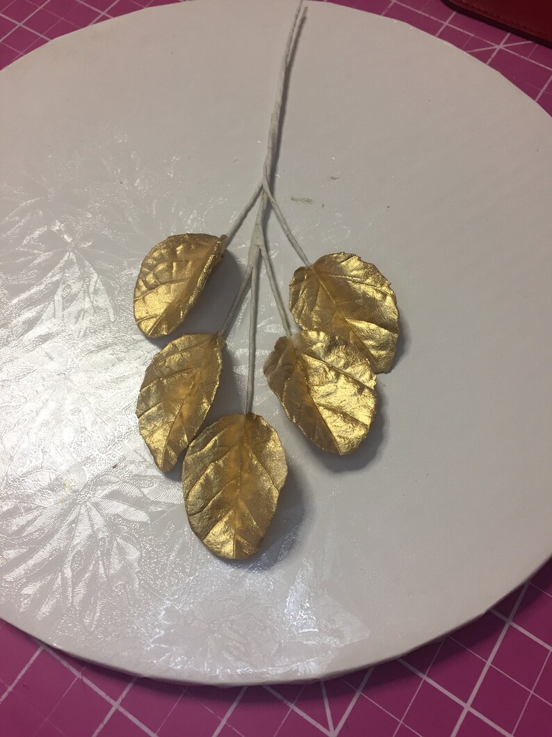 Fondant Gold Rose Leaf Gumpaste Flower Leaves Fondant Cake Etsy UK