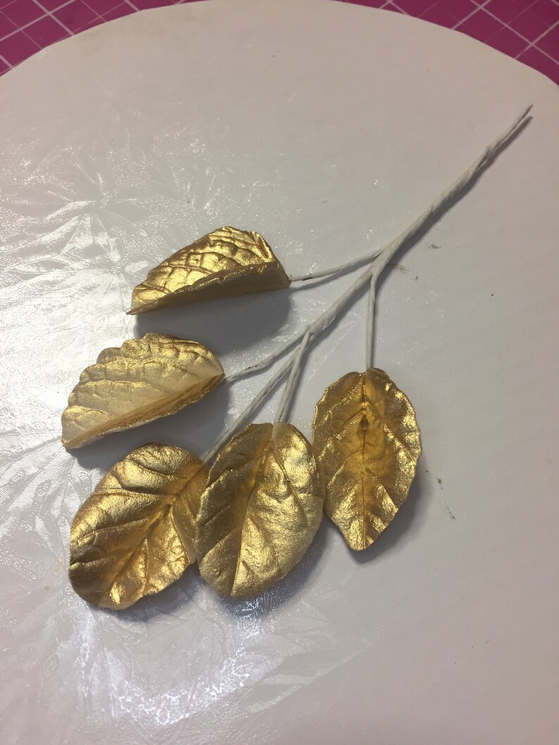 Fondant Gold Rose Leaf Gumpaste Flower Leaves Fondant Cake Etsy UK