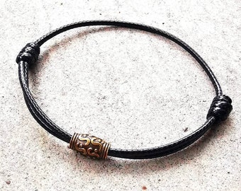 Buddhist bracelet | Tibetan bracelet | Black rope Bronze Copper bead | Meditating bracelet | Energy chakra bracelet | Mantra bracelet