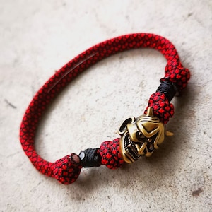 Japanese hannya Oni Mask Metal Skull Adjustable Bracelet , Traditional Japanese Devil Anime Bracelet, Ninja Bracelet , Paracord Bracelet
