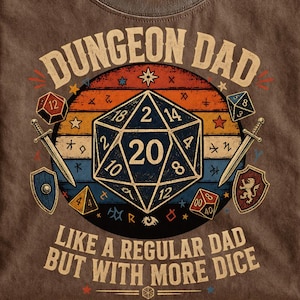 Dungeon Dad PNG, lustiges DnD Vater Sublimationsdesign, Retro Vintage Tabletop Gamer Dad Shirt Grafik, Vatertagsgeschenk digitaler Download