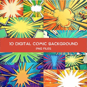 Comic Template-Inspired Digital Backgrounds | Instant Download | Bold Pop Art Designs in High-Resolution PNG Files