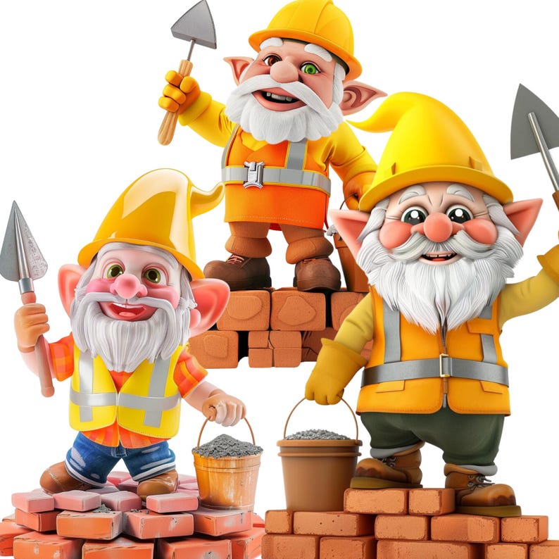 40 Construction Gnome PNG Cliparts – Adorable Builder Gnomes With Tools ...