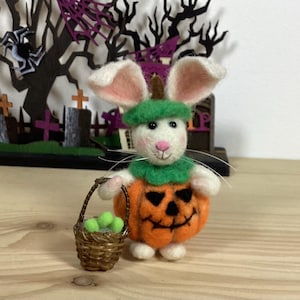 Naaldvilten konijnen, Gevilte konijntjes, Gevilte Halloween-decoraties, Gevilte Halloween
