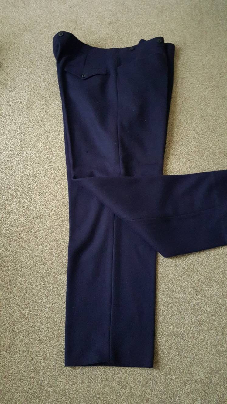 Vintage heavy wool trousers navy blue size 46 waist high | Etsy