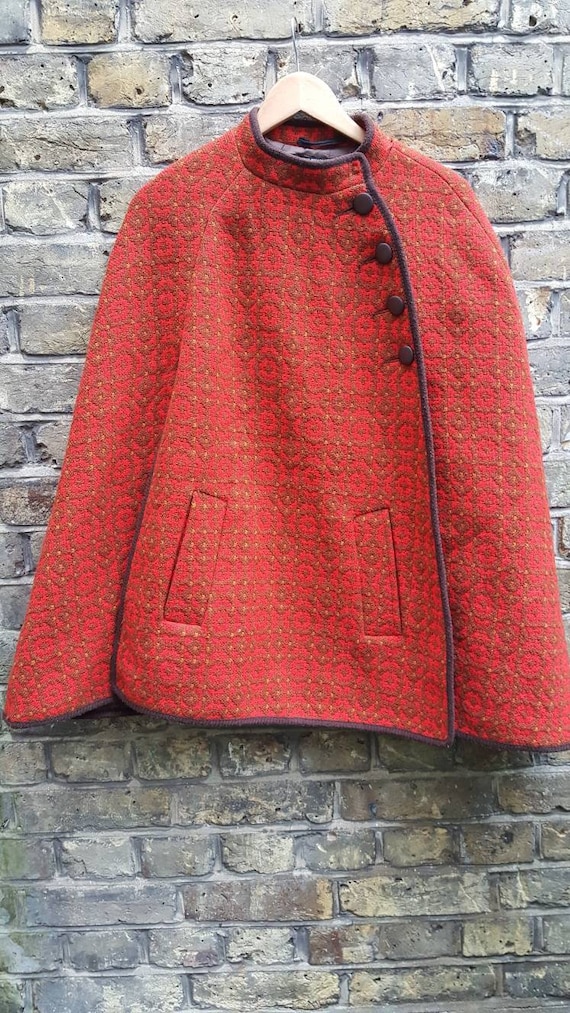 Vintage Welsh tapestry wool cape cloak poncho 1960