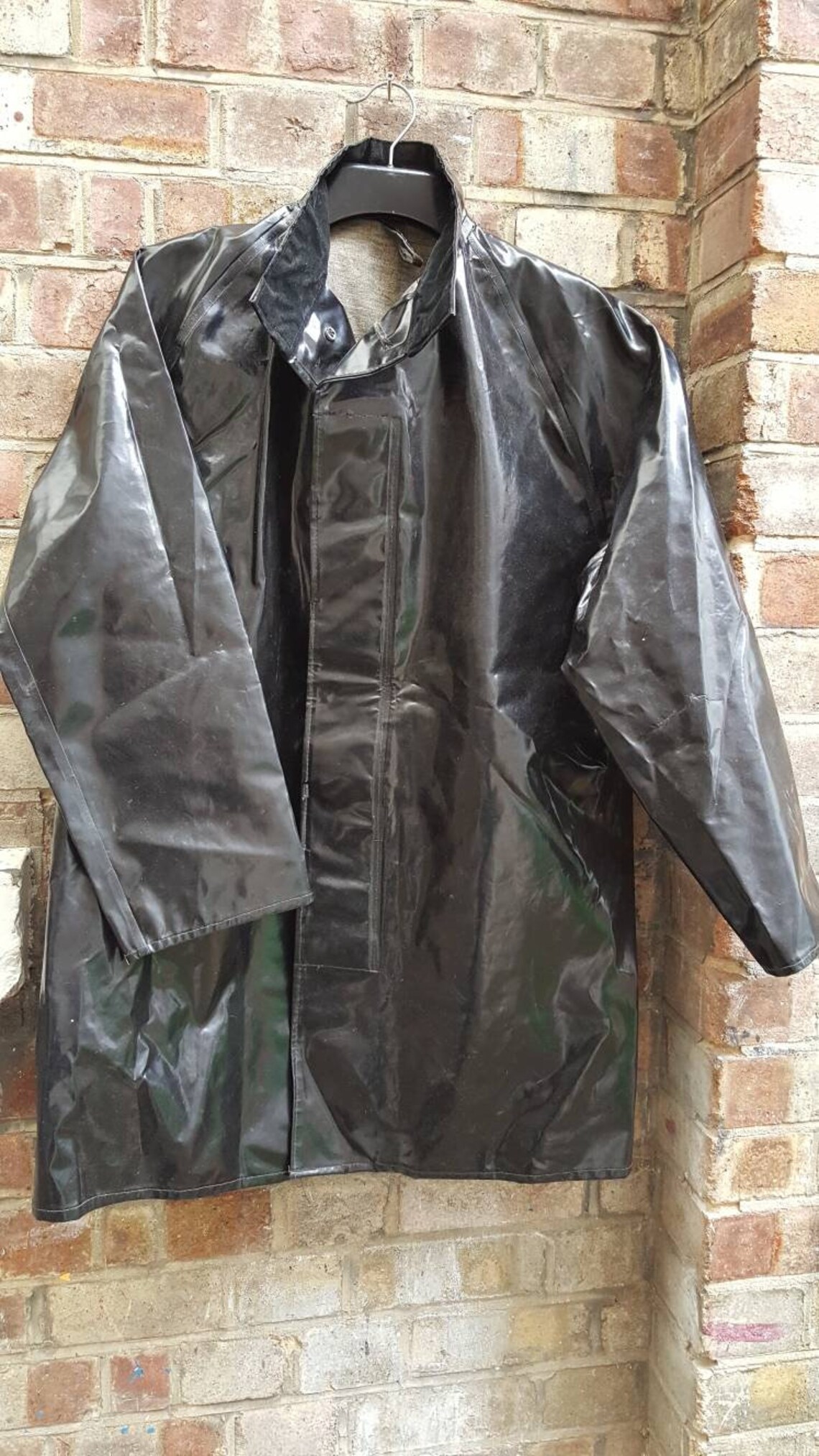 Vintage Diamond oilskin coat PVC vinyl mid century black size | Etsy
