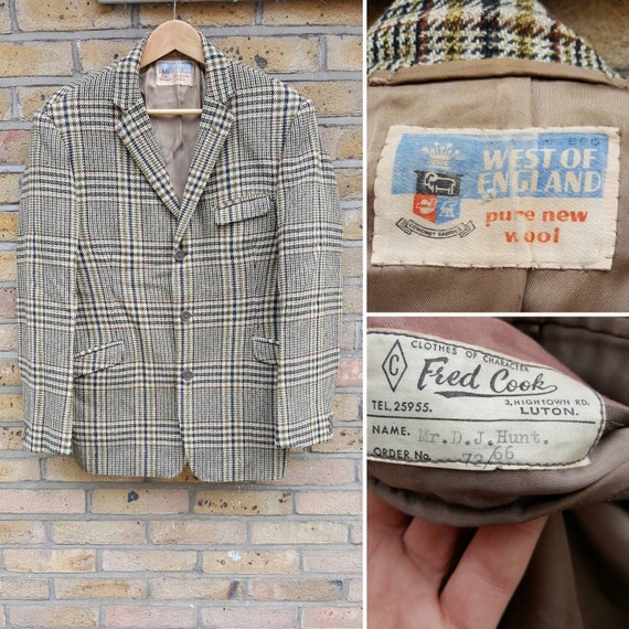 Vintage 1960s Wool Tweed Hacking Jacket West of England Bespoke Flap Pocket Size L