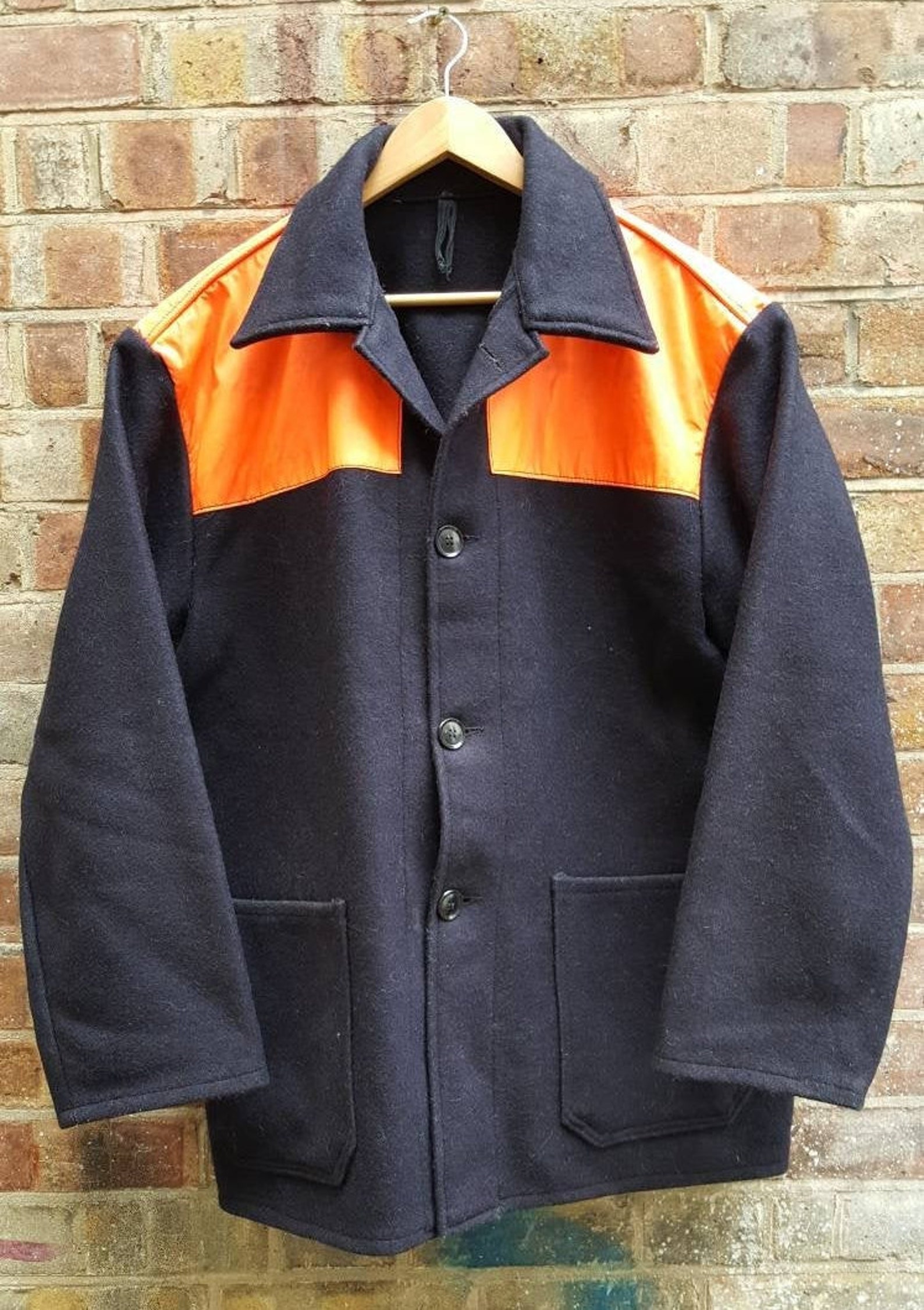 Vintage British wool donkey jacket coat hi vis black size L Etsy
