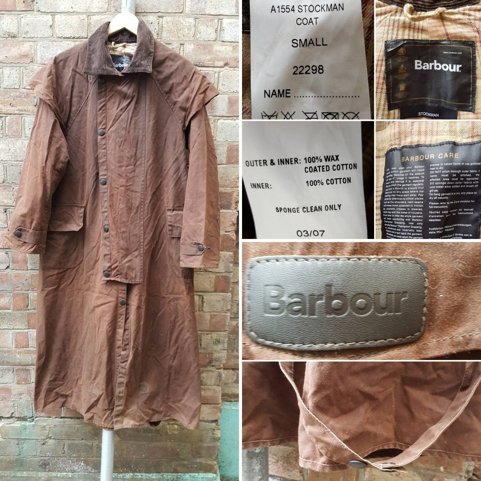 Vintage Barbour stockman wax cotton drovers coat brown size S | Etsy