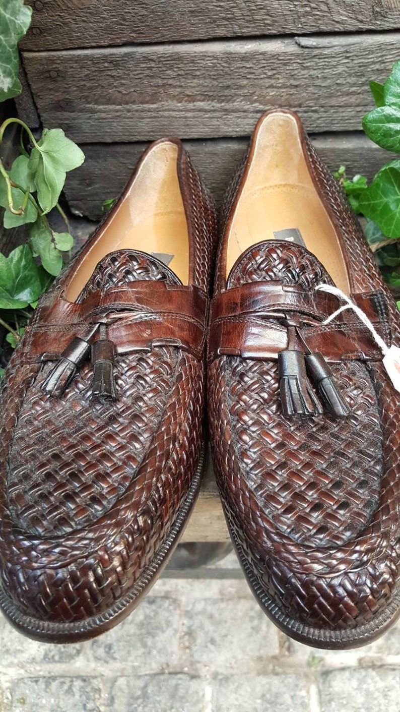 Mens Bally loafers basket weave tassel brown made in Italy | Etsy