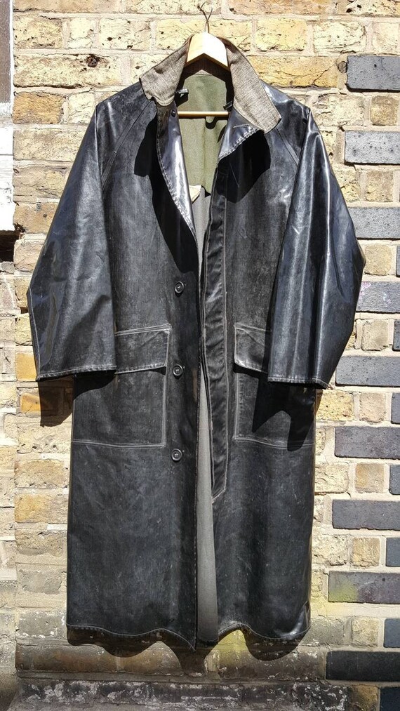 Vintage vinyl pvc foul weather coat oilskin black