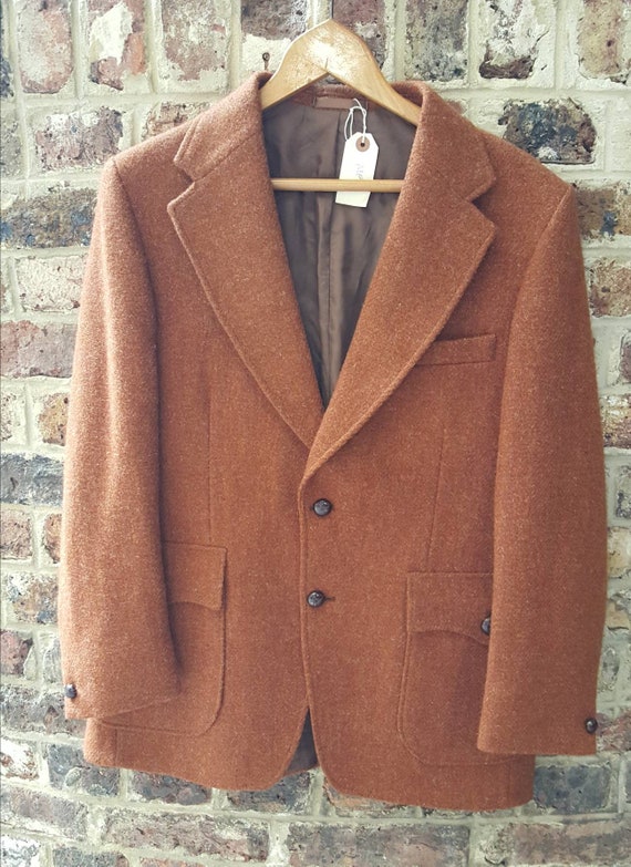 Vintage 1970s Harris tweed jacket russet burnt ora