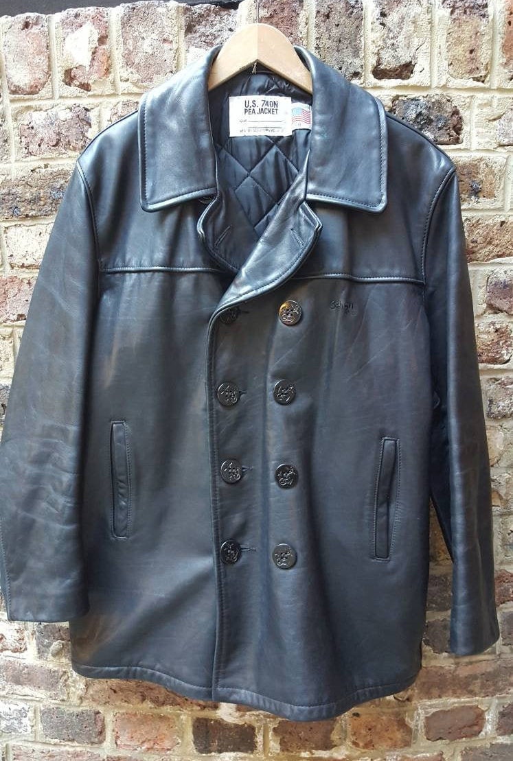 Vintage Schott USA Leather Pea Coat 