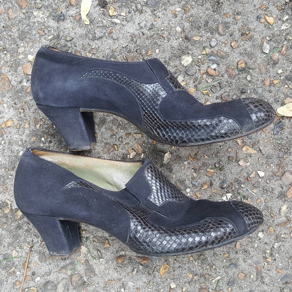Vintage 1940s ladies snakeskin & suede leather sho