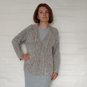Linen knit top Breezy knitwear Relaxed fit minimalist cardigan Boho linen style Handmade linen grey melange sweater Natural tone jacket