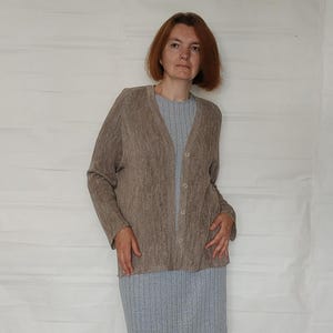 Linen knit top Breezy knitwear Relaxed fit minimalist cardigan Boho linen style Handmade linen grey melange sweater Natural tone jacket