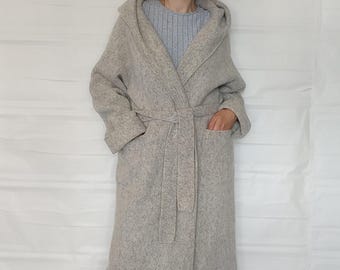 Comfy open front chunky knit boiled wool wrap cardigan Loose kimono jacket Minimalist robe