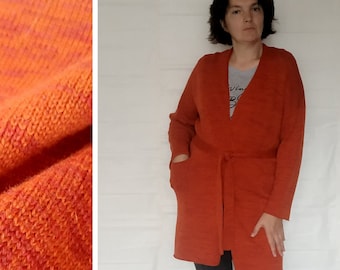Longline knit melange orange baggy cardigan Cocoon jacket cloak Plus size wool wrap cloak Belted vintage style open front cardigan handmade