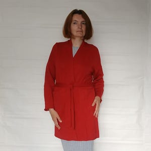 Wool knit cardigan Raspberry melange color Belted knit jacket Soft wool sweater Boho wool wrap Handmade knit coat Warm loose cardigan