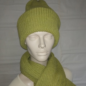 Hand knit beanie Ribbed wool hat Chunky olive green cap Slouchy wool beanie Warm knit hat Oversize rib hat Soft winter hat Wool folded hat