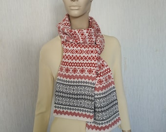 Bufanda navideña unisex de lana de punto Fair Isle Bufanda moderna clásica larga con estampado escandinavo Talismán protector para todos Calentador de cuello de punto