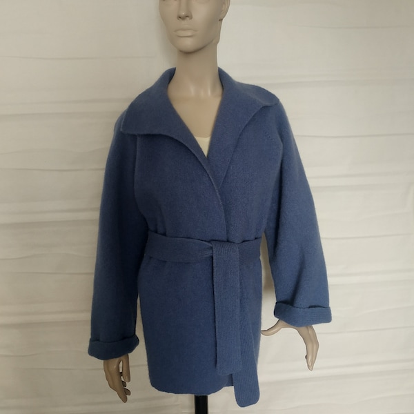 Cozy blue wool oversized open front knit kimono cardigan Cropped loose fit wrap cardigan coat Hygge cocoon felt plus size handknit cardigan