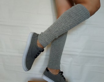 Silver gray ribbed legwarmers wool Slouchy leg warmers dance Long knit yoga,dancer ballet leg warmers Nordic leg warmers toeless socks