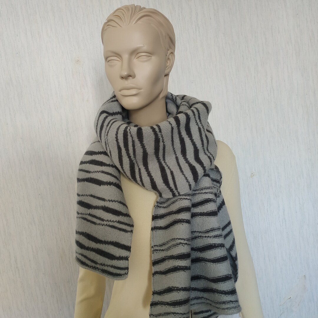 Boiled Felted Gray Wool Knit Double Sided Blanket Scarf Felted Wool