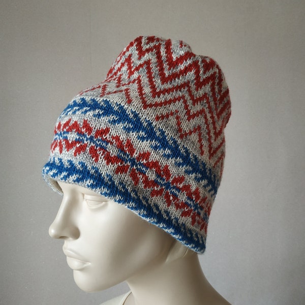 Chapeau de chasse en tricot unisexe double tricot juste isle chapeau d’hiver islandais bonnet double nordique avec motif à bord