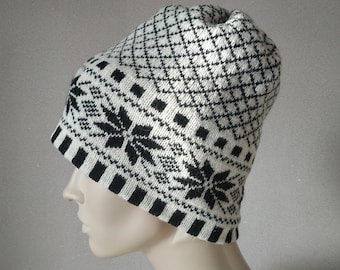 Unisex double knit fair isle hat Winter icelandic colorwork beanie Nordic hat