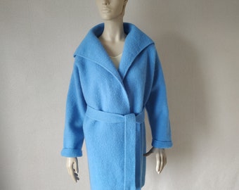 Gekochte oversized Wolle blau Wickeljacke Strickjacke offen vorne locker Kimono Jacke Minimalist Filz Wolle Cape Mantel