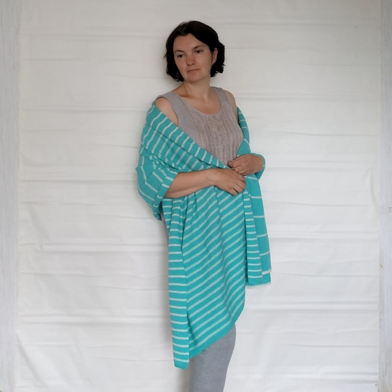 Knitted Plus Size Shawl Wool Large Knit Blanket Scarf Pearl Aqua