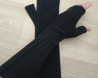 Calentadores de brazos de lana negros góticos Guantes steampunk de lana de punto Mitones largos sin dedos Calcetines largos para damas conductoras