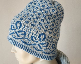 Unisex double knit fair isle hat Winter icelandic colorwork beanie Nordic hat with brim