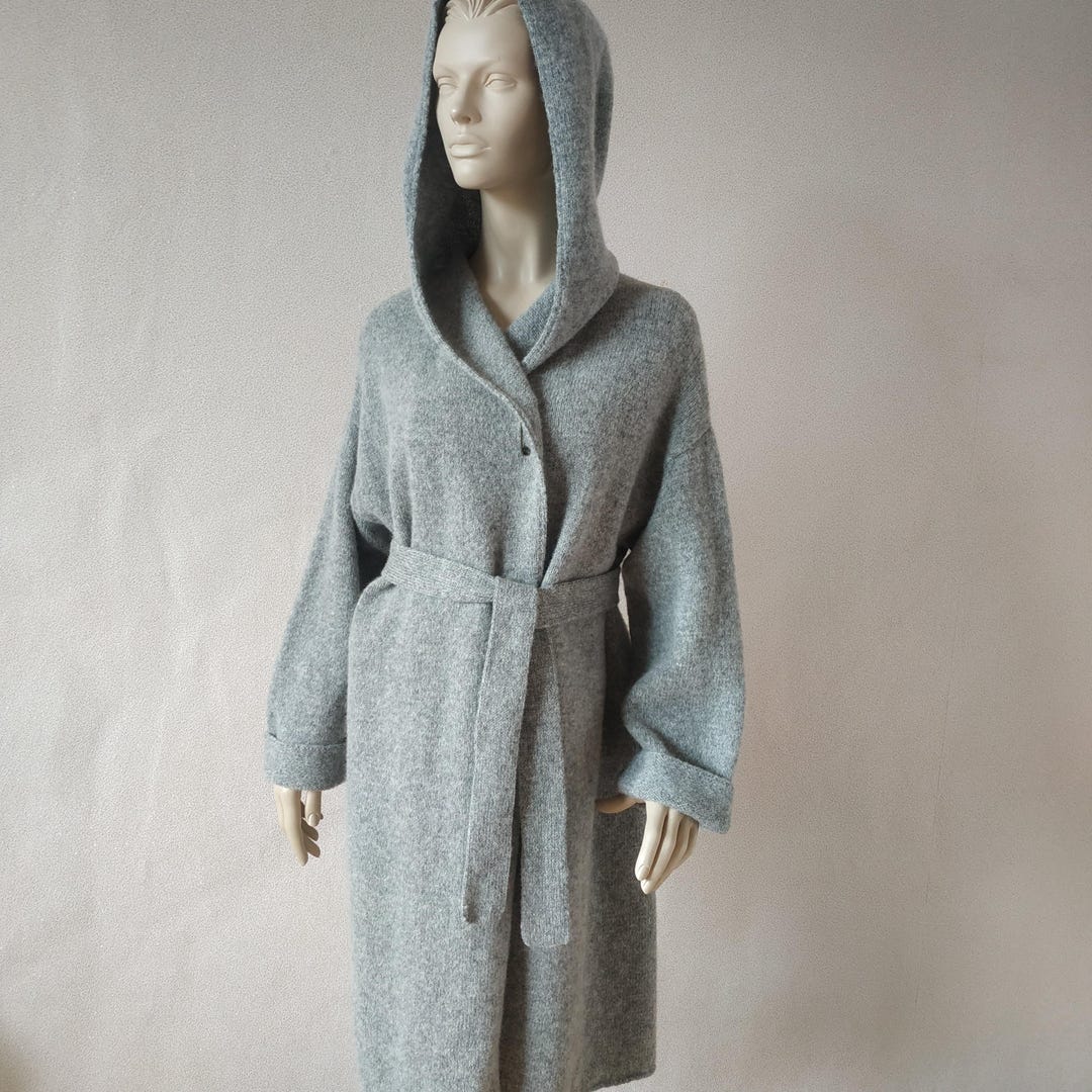 Pretty Wool Robe Felted Wool Robe Soft Hooded Wrap Wizard Style Cloak Monk Wool Cardigan ...