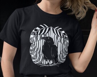 Raven Goth Shirt, Occult Witchy Gift, Dark Academia Crow Art