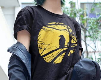 Raven Moon T-Shirt - Gothic Bird Graphic Tee
