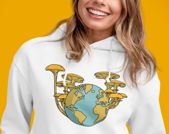 Mushroom Earth Hoodie - Fungi Globe Sweatshirt - Cottagecore Clothing
