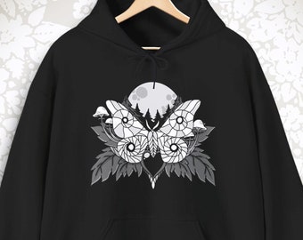 Gothic Luna Moth Hoodie, Soft Goth Gift for Nature Lovers